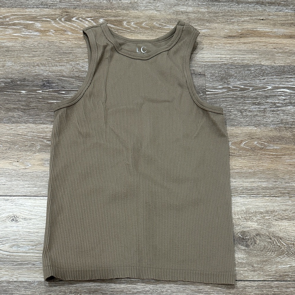 LC Couture Ribbed Knit Top in Light Brown